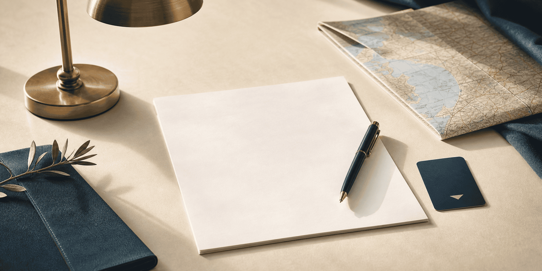 Impressum: Reiseplanung mit Karte, Notizblatt und Stift